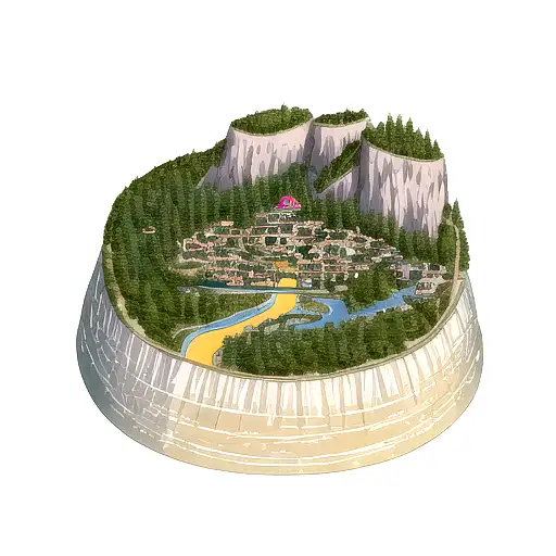 A Mountain Scene Where A Person Is Skydiving On Top And Below People Are Riverrafting