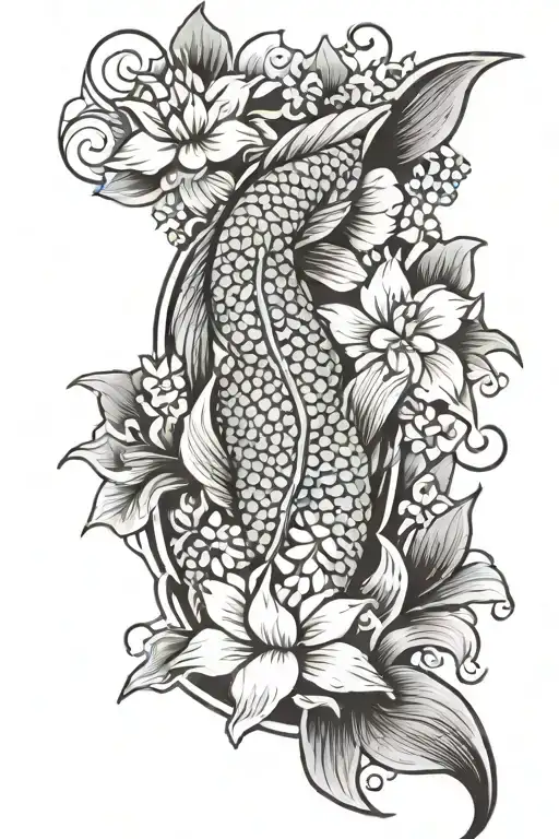 Koi Fish With Flower Surrounded