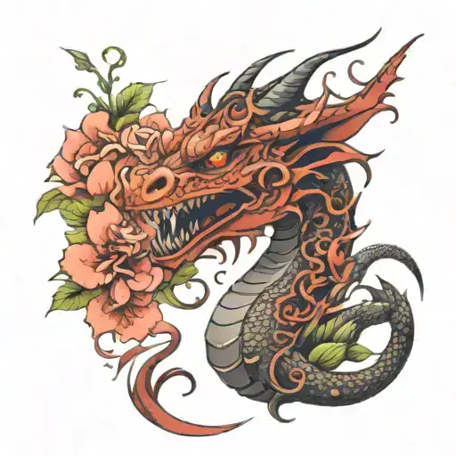 Dragon With Flowers Blooming