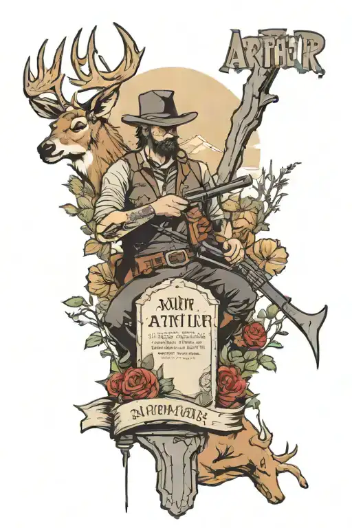 Arthur Morgan Tombstone With A Deer And A Wolvfe