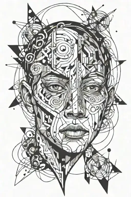 Surreal Face Surrounded By Small Abstract Lines