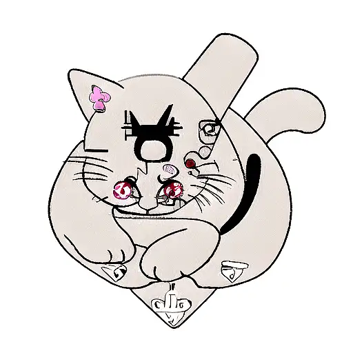 A K-pop Inspired Tattoo Featuring A Cat Surrounded By Geometric Shapes