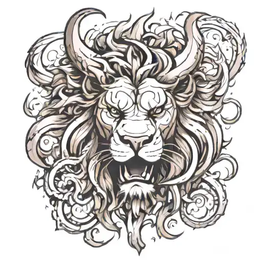 Bull Head Lion Face And Phoneix Rising From The Ashes