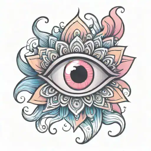 Third Eye With Pink Lotus On Ocean Waves Forming