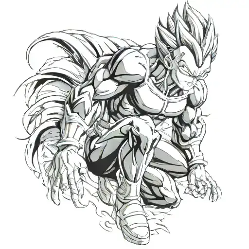 Majin Vegeta Posing In Protective Form Black And White Defy Babadi