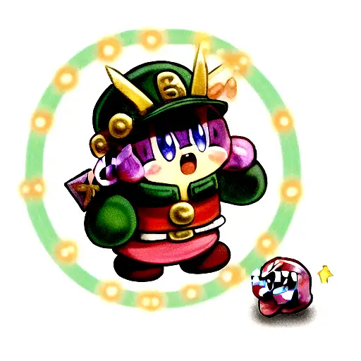 Determined Looking Kirby Wearing Aztec Quetzalcoatl Stone Hat