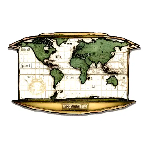 An Antique World Map With A Kraken Emerging From The Depths