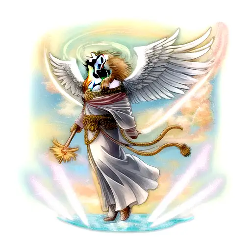 Lion With Angel Wing In Background Tattoo