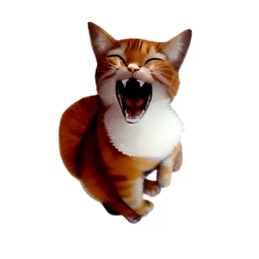 A Orange Cat Roaring Like A Leon Surrounded By Paper Balls Flying
