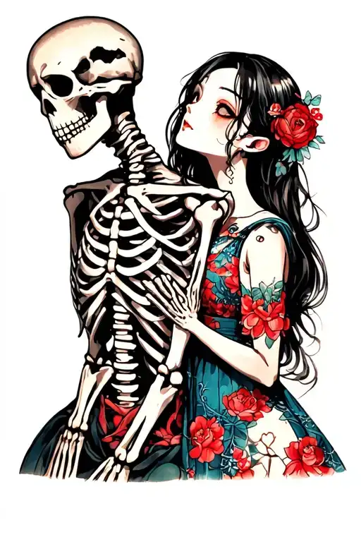 Japanese Style Girl And Skeleton Boyfriend Minimally
