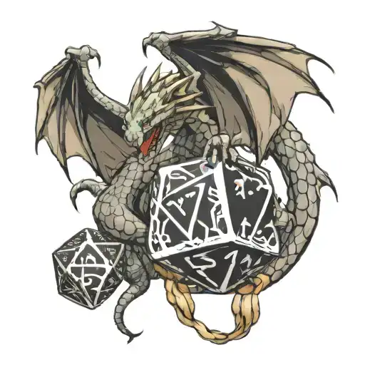 A Dragon Wrapped Around Dnd Dice Intertwined And A D 20 Showing The Number 7