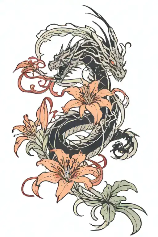 Enhance My Brush Strokes Dragon And Red Spider Lily