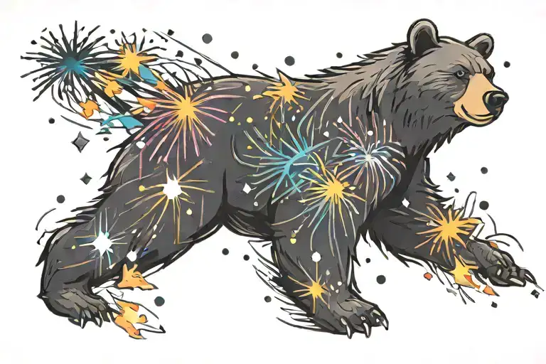 Bear With Fireworks Exploding In The Night