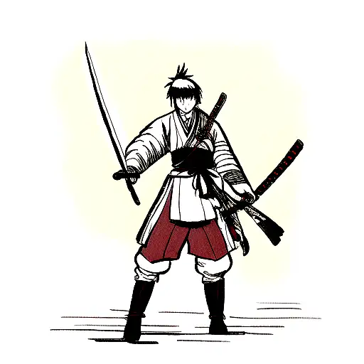 Japanese Samurai With Swords