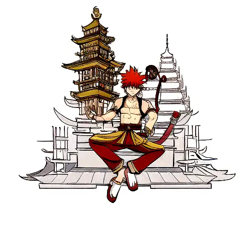 Sun Wukong With A Pagoda In The Background