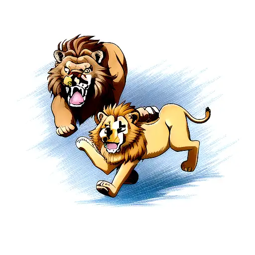 Running Lion And Lioness