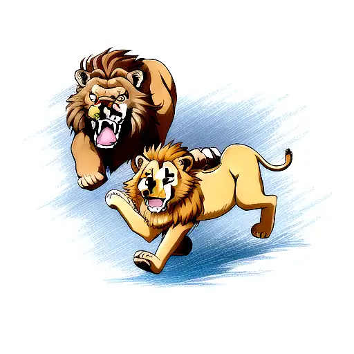 Running Lion And Lioness