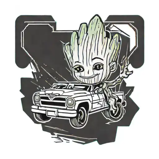 Design A Tattoo Of Baby Groot Holding A Chevy Truck Bow Tie As A Symbol Of Unity