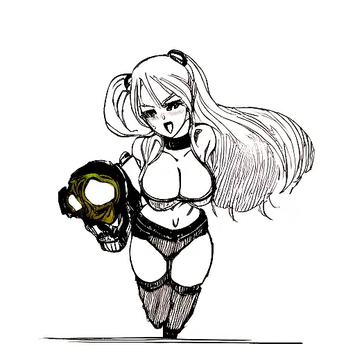 Sexy Anime Girl With Skull And Guns