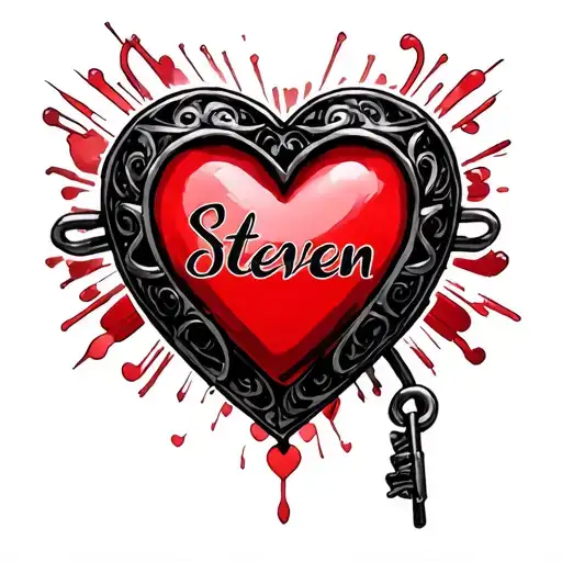 Black And Red Heart Shaped Lock With Letters Steven In It