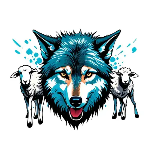 Wolf Surrounded By Sheep