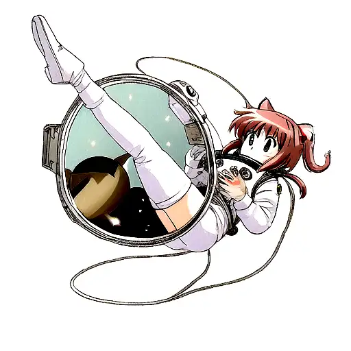 Cat Floating In Space With Astronaut Helmet