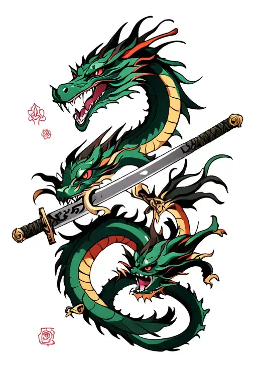 Dragon And Katana Surrounded
