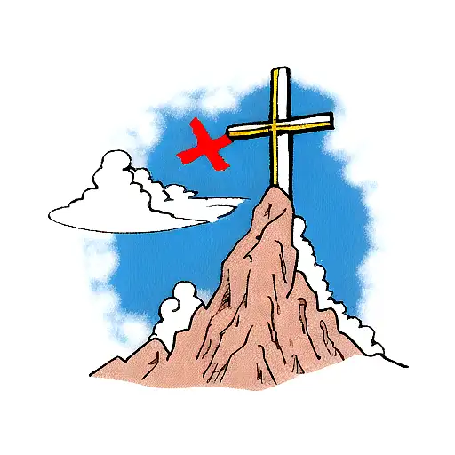Kayak Down A Mountain With A Cross In The Clouds
