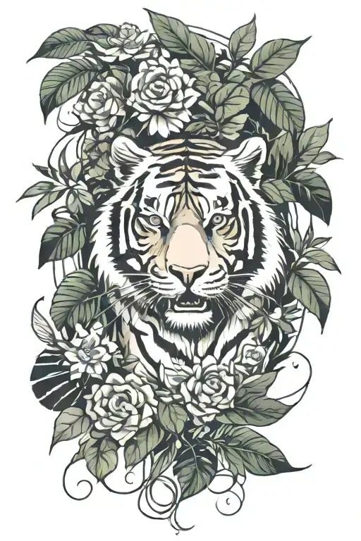 Tiger And Plants