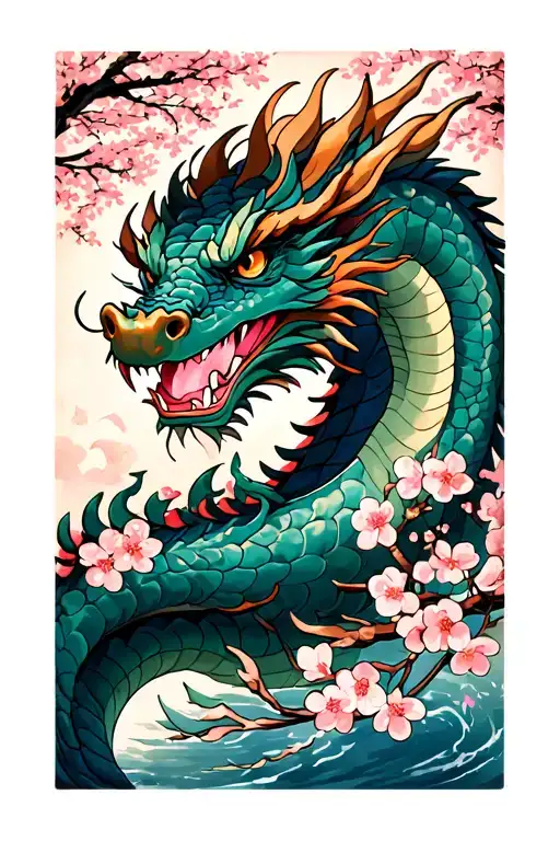 Haku Dragon Spirited Away With Japanese Cherry Blossom
