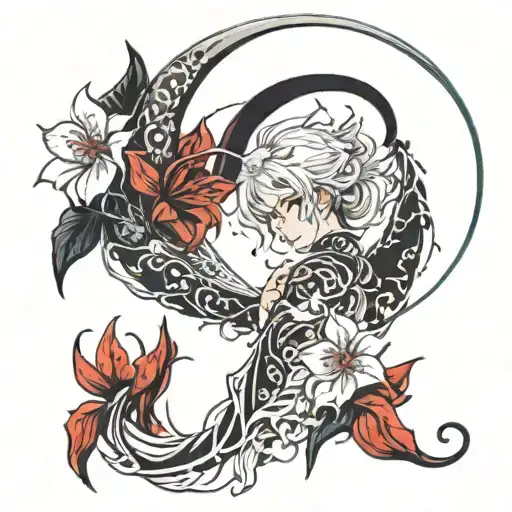 Crescent Moon With Red Lycoris Wrapping Around It