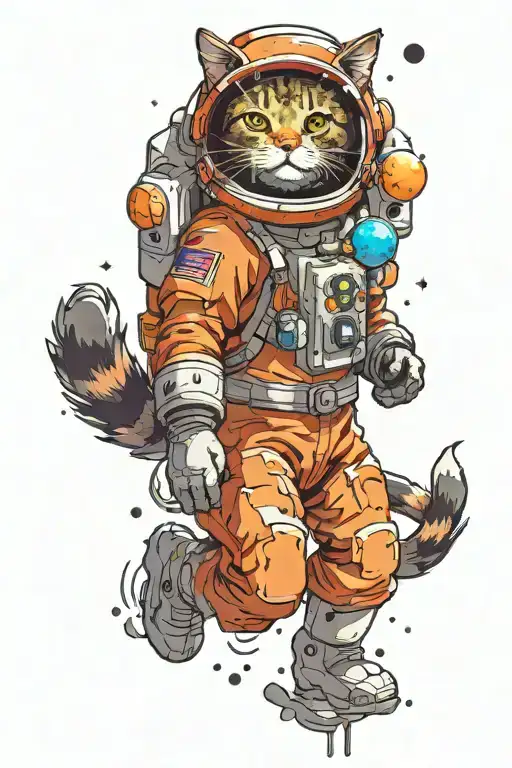 Cat In Space Suit Surrounded By Planets