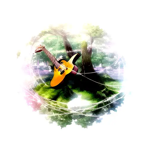 A Guitar With Nature-inspired Elements Intertwined In Its Strings