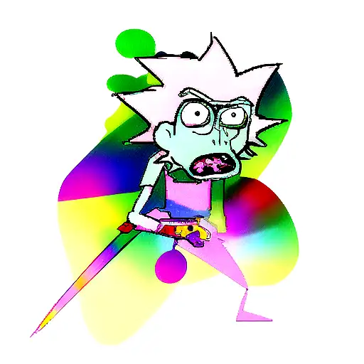 Rick From The Cartoon Rick And Morty In Acid Colors With Space Weapons