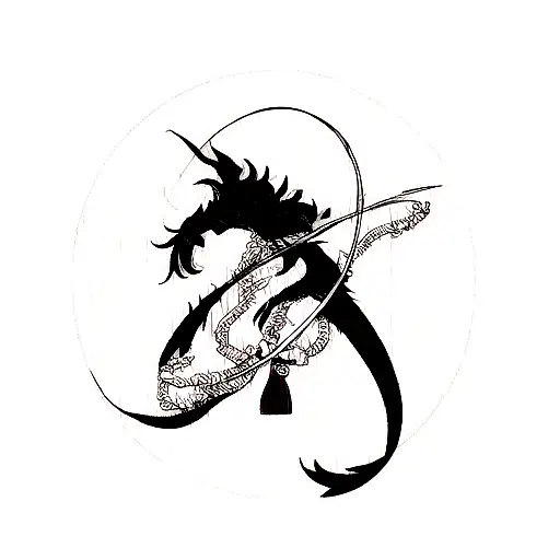 A Minimalist Tattoo Of A Sword Intertwined With A Dragon In A Japanese Style