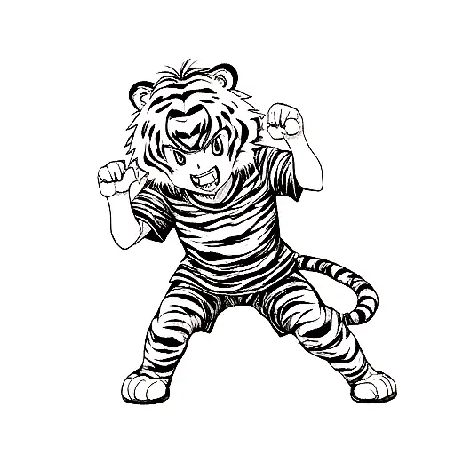 Cute Ghibli Style Tiger In Black And White