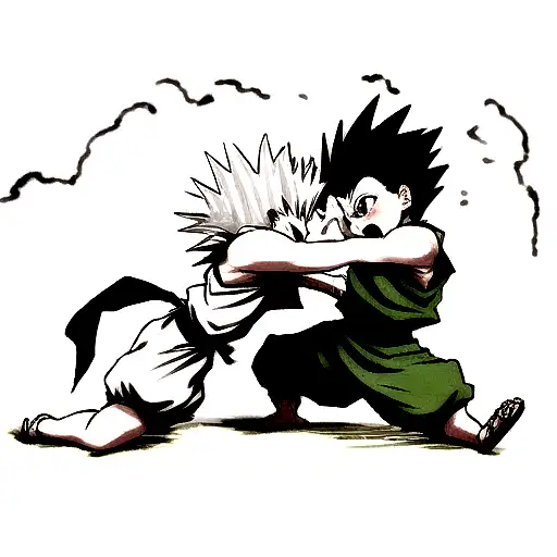 A Dynamic Portrait Of Gon And Killua Engaged In A Fierce Battle