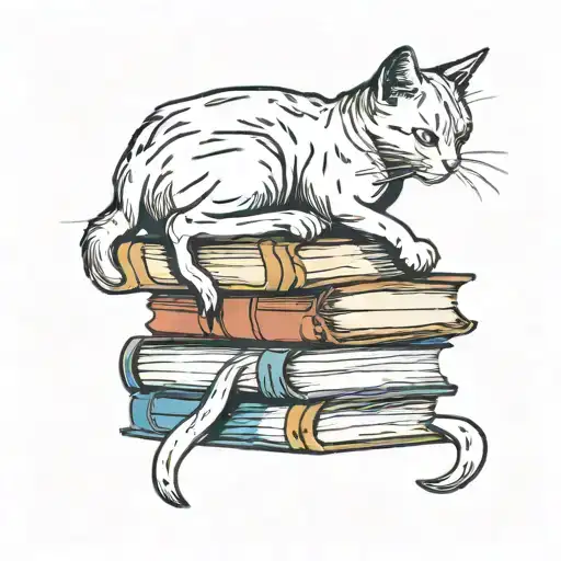 A Stack Of Books With A Subtle Silhouette Of A Cat Resting On Top