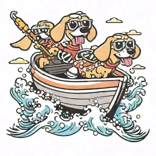 2 Cartoon Hotdogs Riding In A Speed Boat