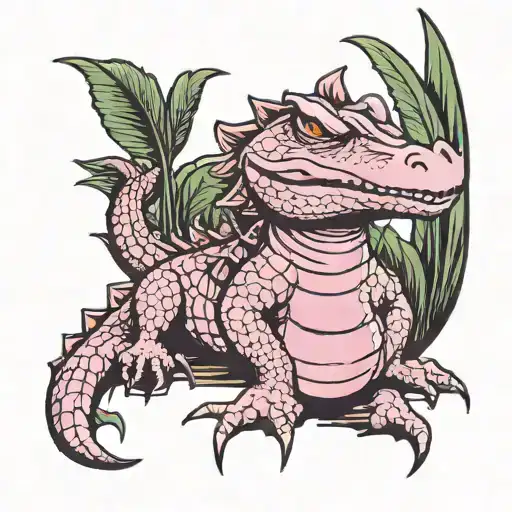 Pink Alligator With A Bird Sitting On Its Back