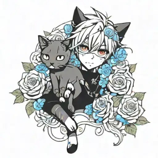 Anime Cat Boy Suronded By Roses Growing