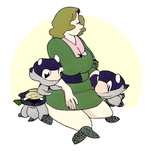 Sea Turtle Momma With Babies