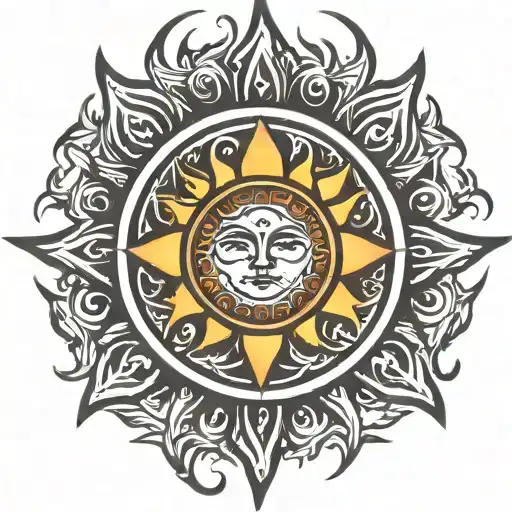 Tribal Divine Sun Whit Fiery Aura Colored