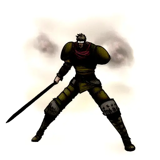 Warrior Standing Tall On A Battlefield