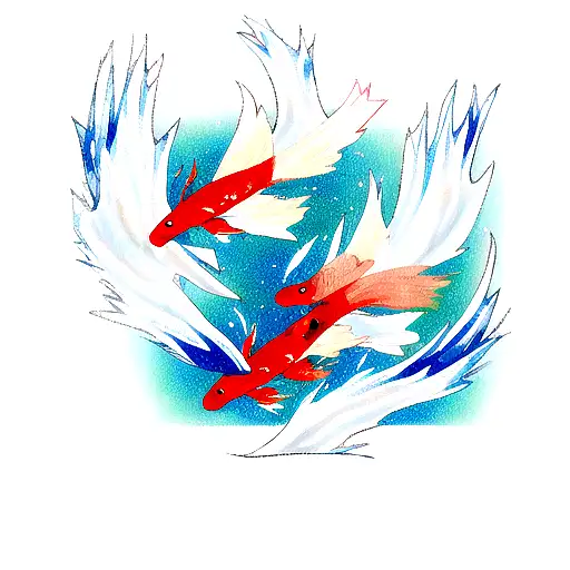 Koi Fish Going Up A Water Fall