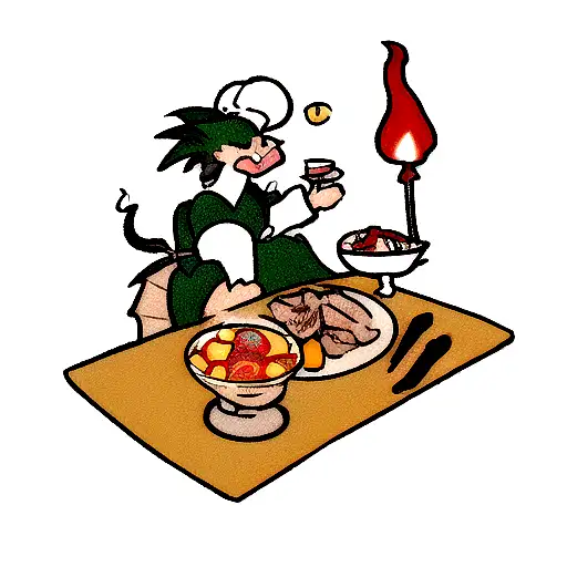 A Dragon Preparing A Feast In A Chef's Hat