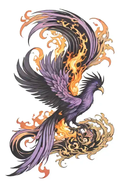 Black Pheonix With Purple Flames Coming Off