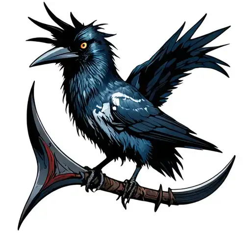 Create A Tattoo Of A Zombie Crow Up In A Scythe