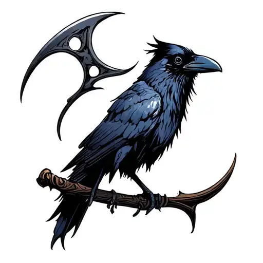 Create A Tattoo Of A Zombie Crow Up In A Scythe