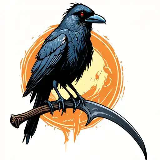Create A Tattoo Of A Zombie Crow Up In A Scythe